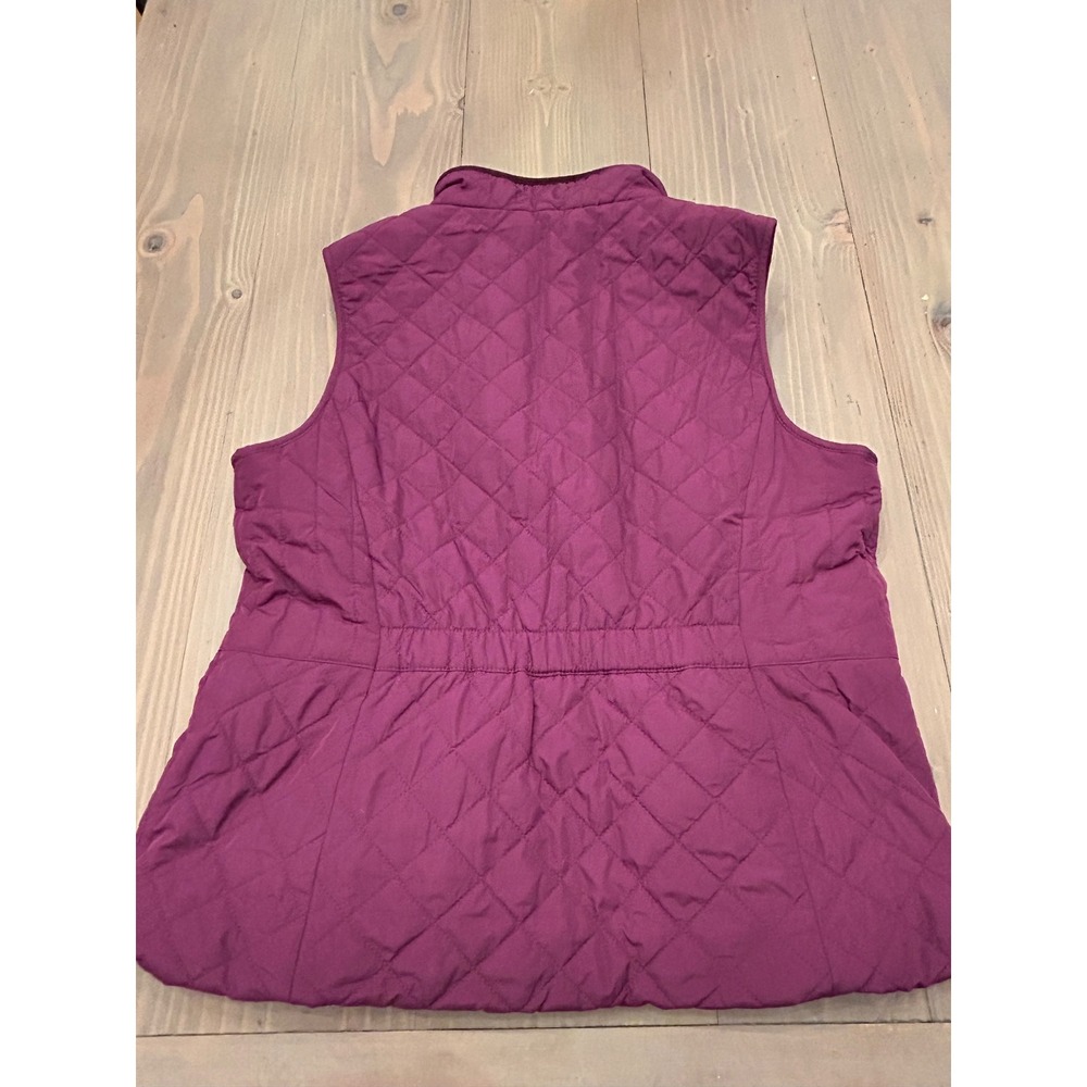A23 Talbots Petite Plum Purple Quilted Vest Fleece Lined Corduroy Trim Gold  MP - Picture 2 of 3